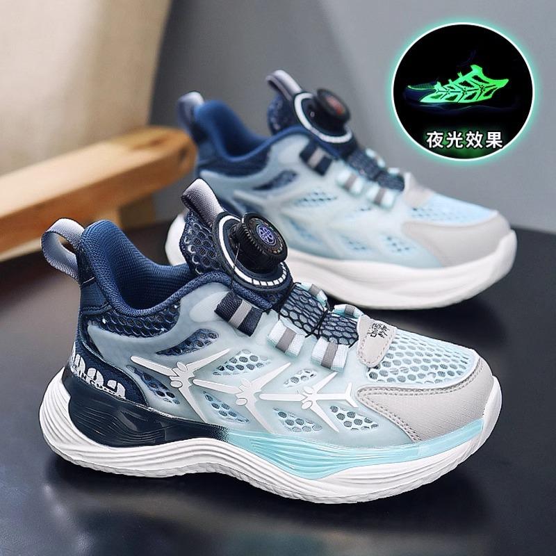 Boys' Shoes Summer Mesh Breathable 2025 New Children's Sports Single Mesh Shoes Medium and Older Children's Soft Sole Rotating Button