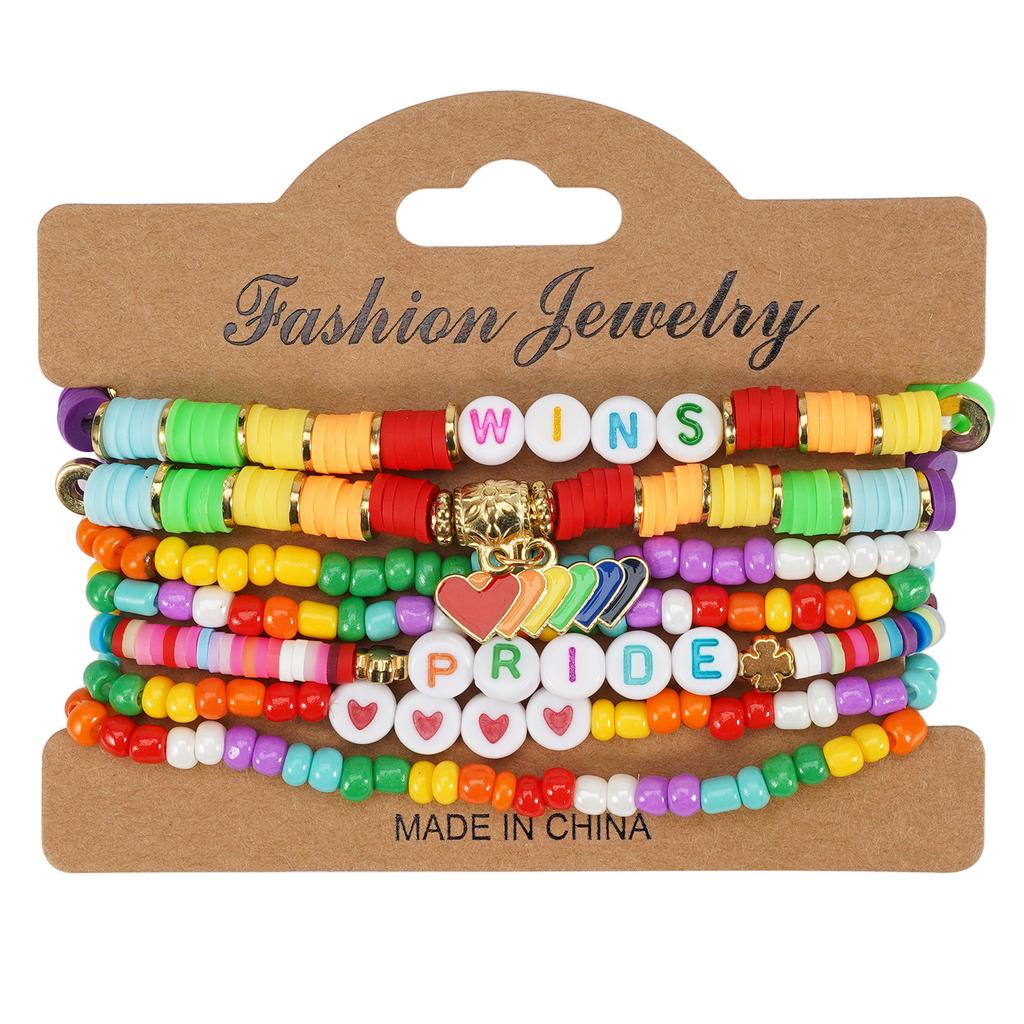 LGBT Pride Bracelet for Bisexual Lesbian Gay Allies Love Wins Rainbow Beaded Clay Elastic Stackable Stretch Bracelets