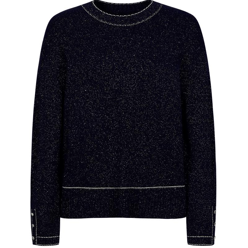 JUZI Annakou Women's Loose Fit Round Neck Wool Blend Lurex Knit Sweater