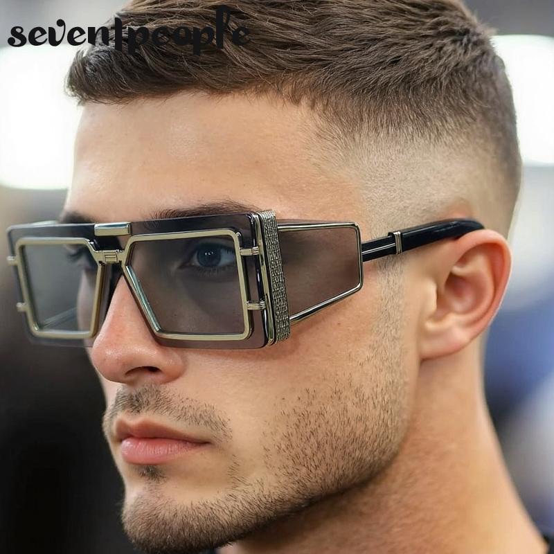 Small Rectangle One-Piece Punk Sunglasses Men Luxury Brand Vintage Shield Goggle Eyewear For Male Trendy Outdoor Sunglass