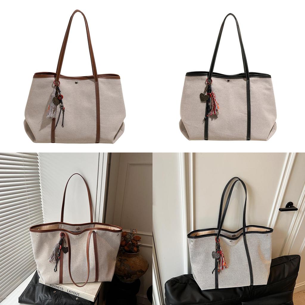 Simple Pu Spliced Bag With Double Shoulder Straps For Office And Shopping