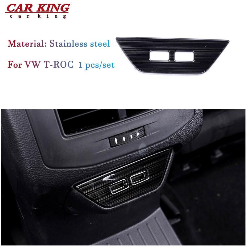 Car Armrest Rear USB Port Panel Cover Trim Sticker for Volkswagen T ROC TROC VWT-roc 20172018-2022 Stainless Steel Accessories