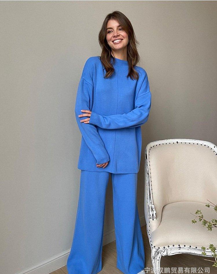 2026 Hot Sale Solid Color Two Piece Set Women Irregular Split Top Wide Leg Pants Casual Loose