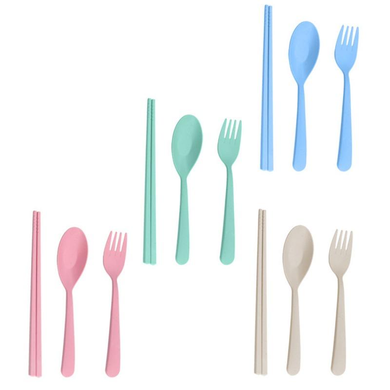Student Outdoor Portable Three-piece Set of Small Tableware for Children - Fork, Spoon, Chopsticks - Portable Tableware Set