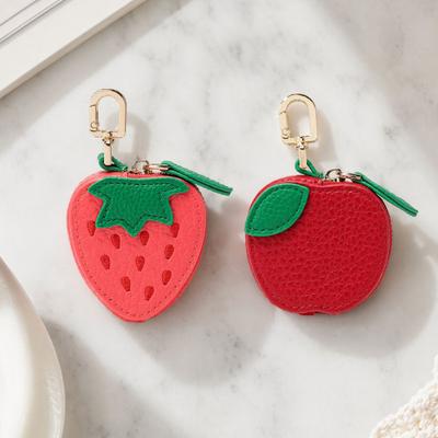 Faux Leather Coin Wallet, Fruity Pattern Mini Wallet, Portable Headphone Case Pouch, Bag Keychain Pendant Gift Accessory