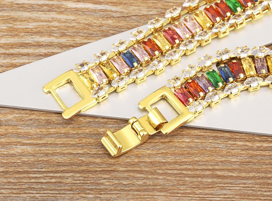 Nidin High Quality Multicolor Full Zircon Bracelets for Women Ladies Wedding Rainbow Charm Boho Hand Chain Party Jewelry Gifts