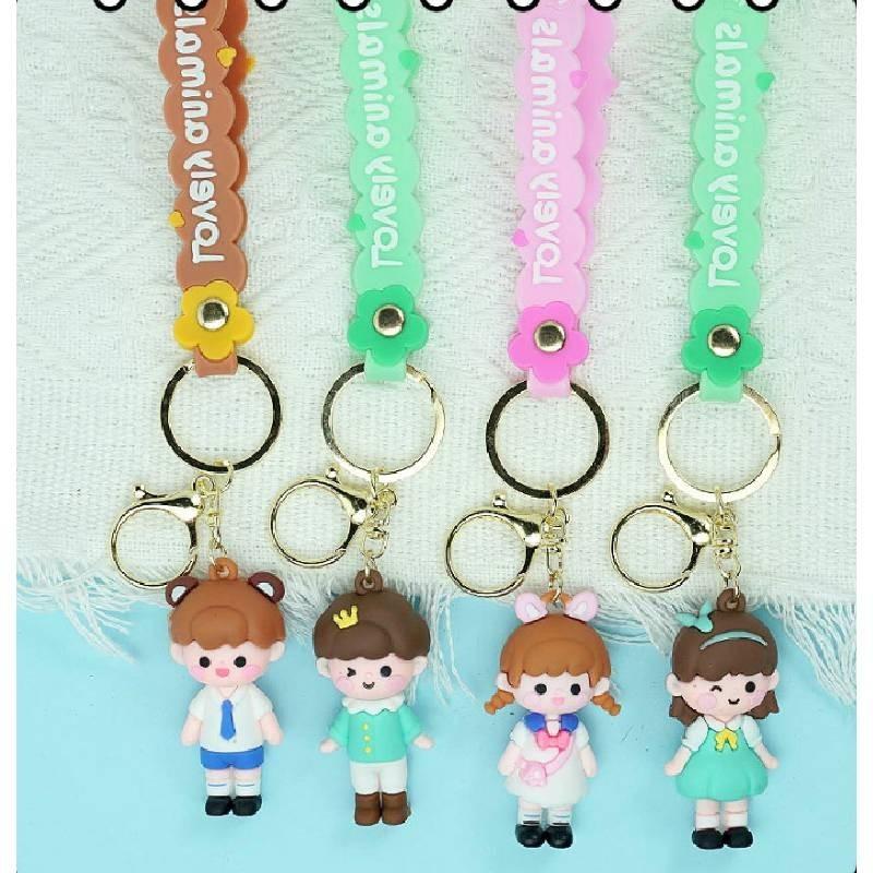 Charming Braided Girl Keychain Boy Girl Figurine Couple Creative Cartoon Rubber Key Ring Bag Charm
