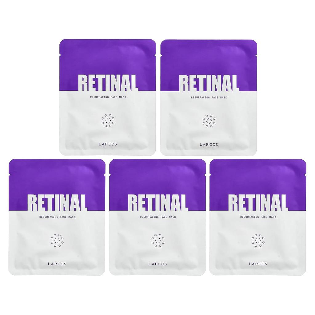Lapcos, Retinal Resurfacing Face Beauty Mask, 5 Sheets, 30g (1.05oz) Each