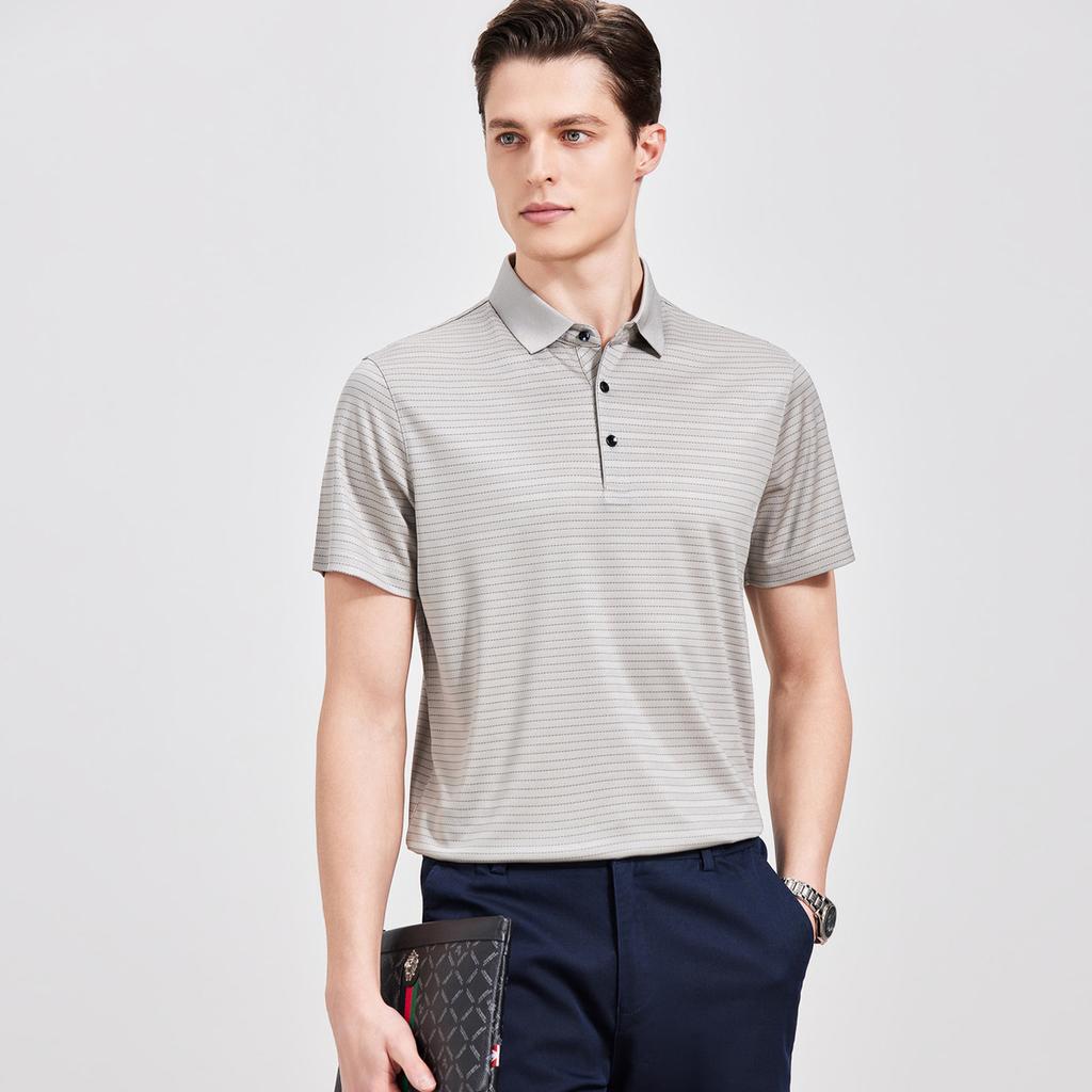 [Acetic acid+mulberry silk] Light luxury business short-sleeved polo shirt for men's summer silky cool T-shirt