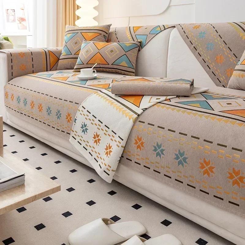 Chenille Bohemia Sofa Mat for Living Room Morocco Style Anti-slip Sofa Cushion All-inclusive Corner Sofa Couch Cover Home Decor