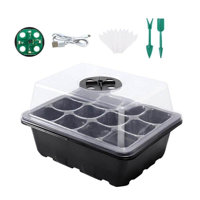Plastic Seedling Starter Kits with LED Grow Light Plant Nursery Tray with Drainage Holes Vegetable Germination Box