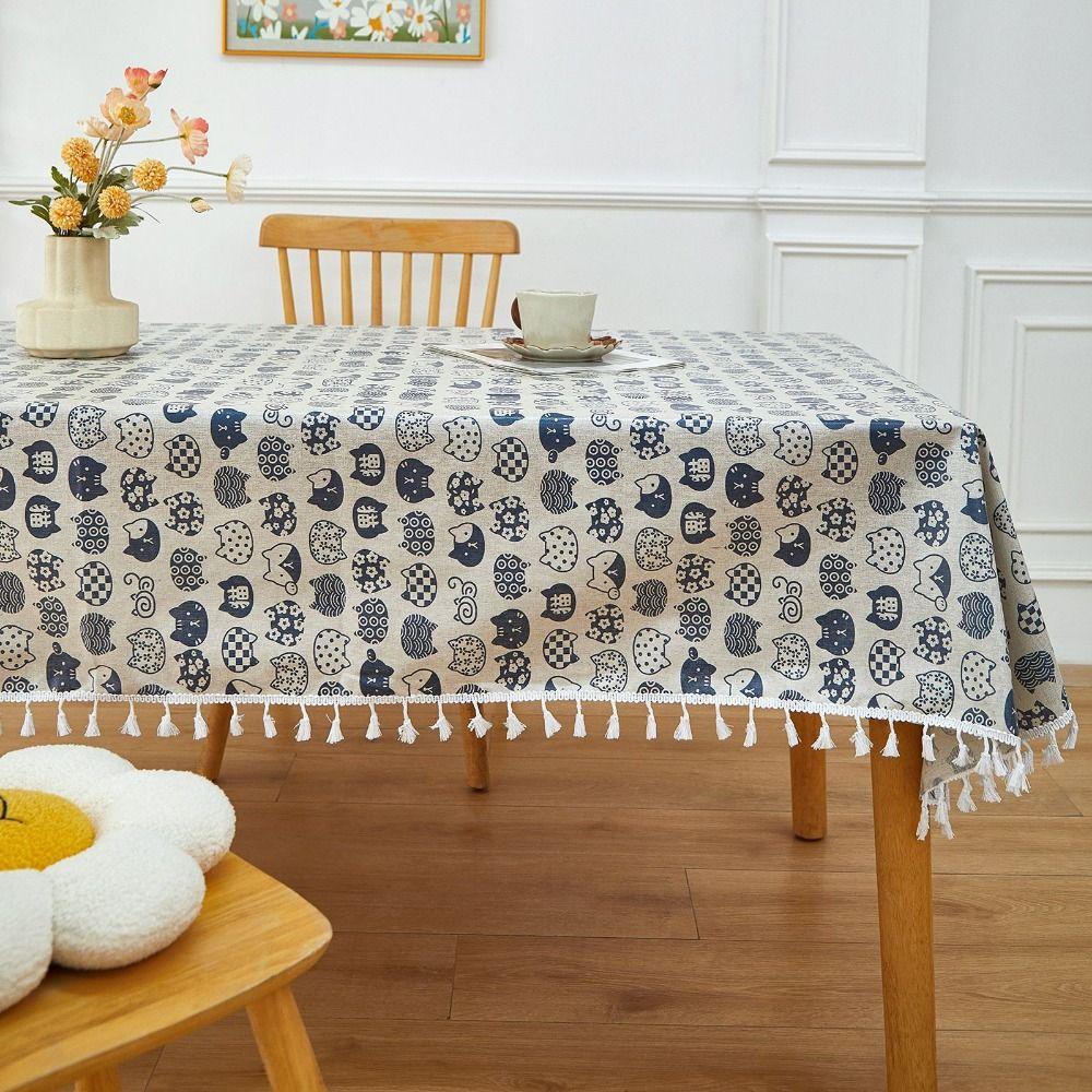 Creative Waterproof Coated Tablecloth Rectangular Washable Table Protection Coat Stain-resistant with Tassels