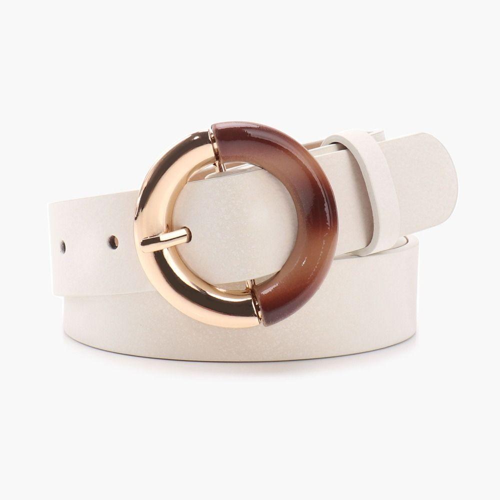 Alloy Metal Buckle Fashion Waist Belt Gradient Round Ring Buckle Faux Leather Belt  For Women