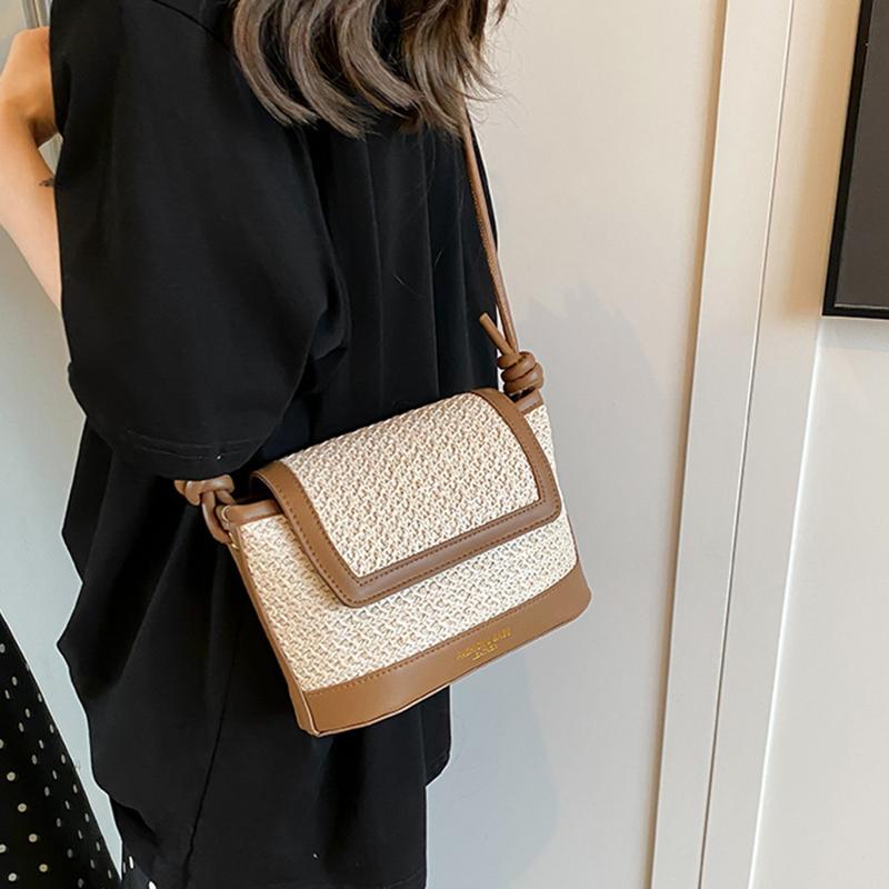 Yogodlns Women Rattan Knitting Beach Bag Large Capacity Seaside Straw Shoulder Bag Rainbow Color Sling Bag Travel Vacation Bag