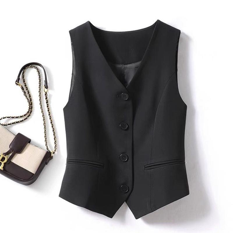 

2023 Осень Зима KPOP Мода Харадзюку Жилеты Женские Свободные Шикарные Топы Повседневная Верхняя Одежда Леди Все Сочетания Однотонные На Пуговицах Женская Одежда 2XL чёрный