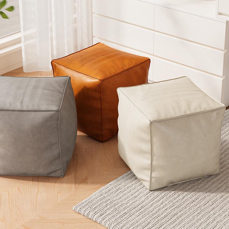 Skórzany marokański puf: Puf z funkcją przechowywania do salonu, Podnóżek do sofy, Stojak na nieużywane ubrania, Stołek do wykuszowego okna