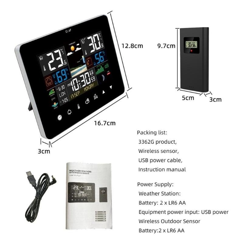 Color Touchscreens Weather Stations Indoor Outdoor Temperature Humidity Monitor Alarm Clock Moon Phase Tides Tracking