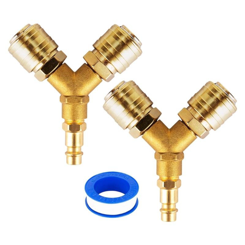 Y Splitters 1/4Inch Air Hose Quick Coupler Compressed Air Distributors 2 Way Air Switches Connectors Pneumatic Tees Joint