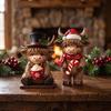 Harz Feiertag Haus Dekoration 2 Stück Weihnachten Hochland Rinder Figuren, Weihnachtsmann Rentier Kuh, mit Hut, Niedliches Kalb Schal Und Hut Heißer Kakao, für Garten