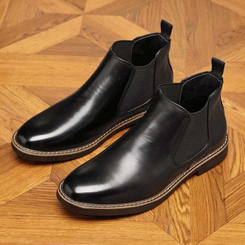 Autumn British Chelsea Boots Men's Retro Leather Short Boots Business Formal Pointed Office Oxford Shoes