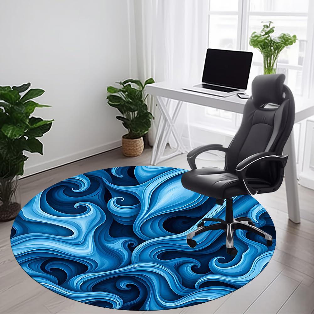 1PC Ocean Waves Pattern Office Round Area Rug, Mat Suitable For Office, Under Office Chairs Bedroom Living Room Home Decor, Room Deco