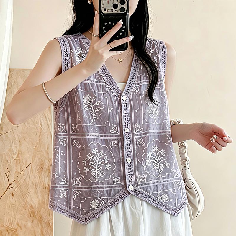 DIMANAF 2026 Plus Size Summer Women Blouse Tunic Tank Loose Casual Cotton Lady Tops Tees Shirt Lace Floral Sleeveless Vest