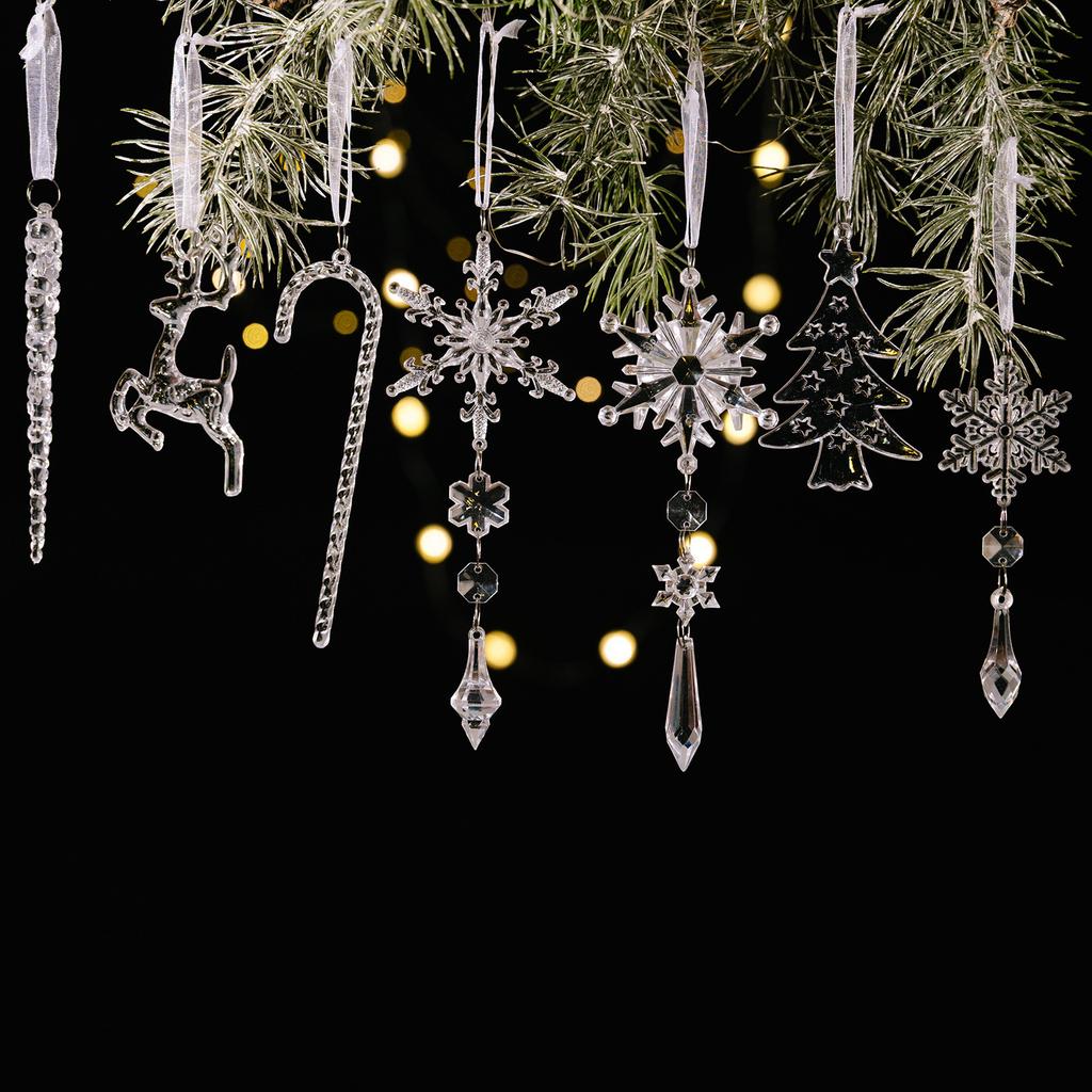 18 Pcs Christmas Ornament Hanging Snowflake Icicle Christmas Tree Ornament with Drop Pendant For Holiday Decoration