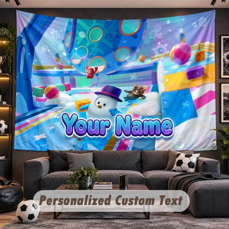 Wall Hanging Tapestry Custom NameFall Guys Pattern Personalized Printed Fabric Wall Decor