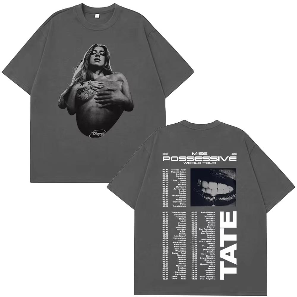 Tate McRae Miss Possessive Tour 2026 Vintage TShirt Unisexs Women Harajuku Short Sleeve T Shirts Cotton Casual Tshirts Fans Gift