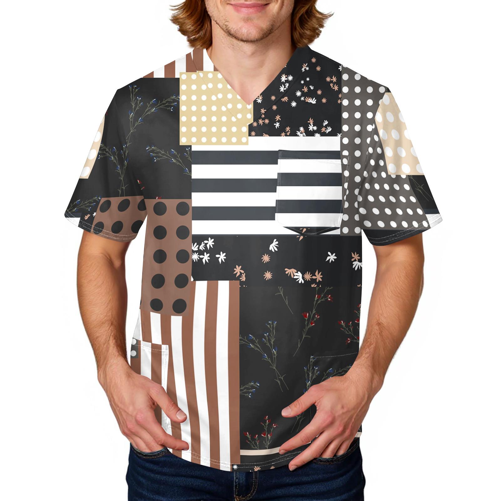 Men s casual personalized flag print shirt - Men s V-neck with large pocket protective work uniform short sleeves L чёрный