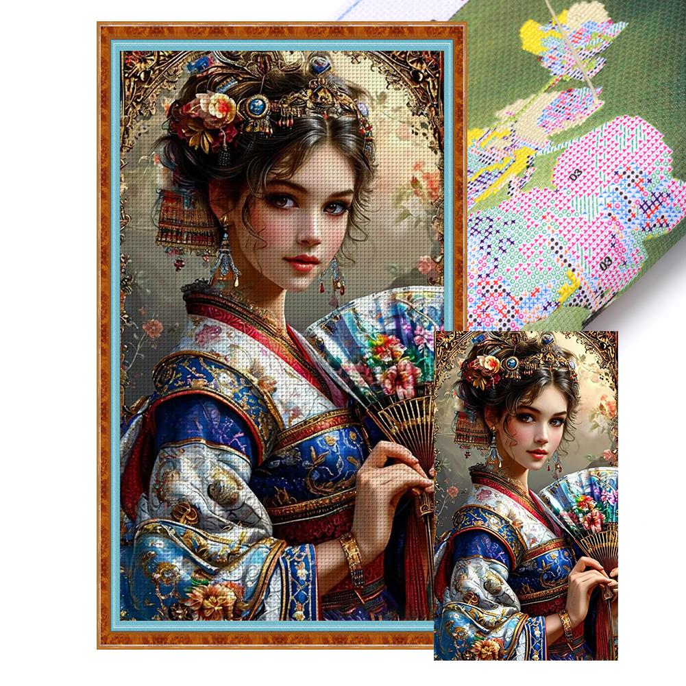 Bordado completo Eco-algodão Linha 14CT Impresso Menina Ponto Cruz Kit Arte