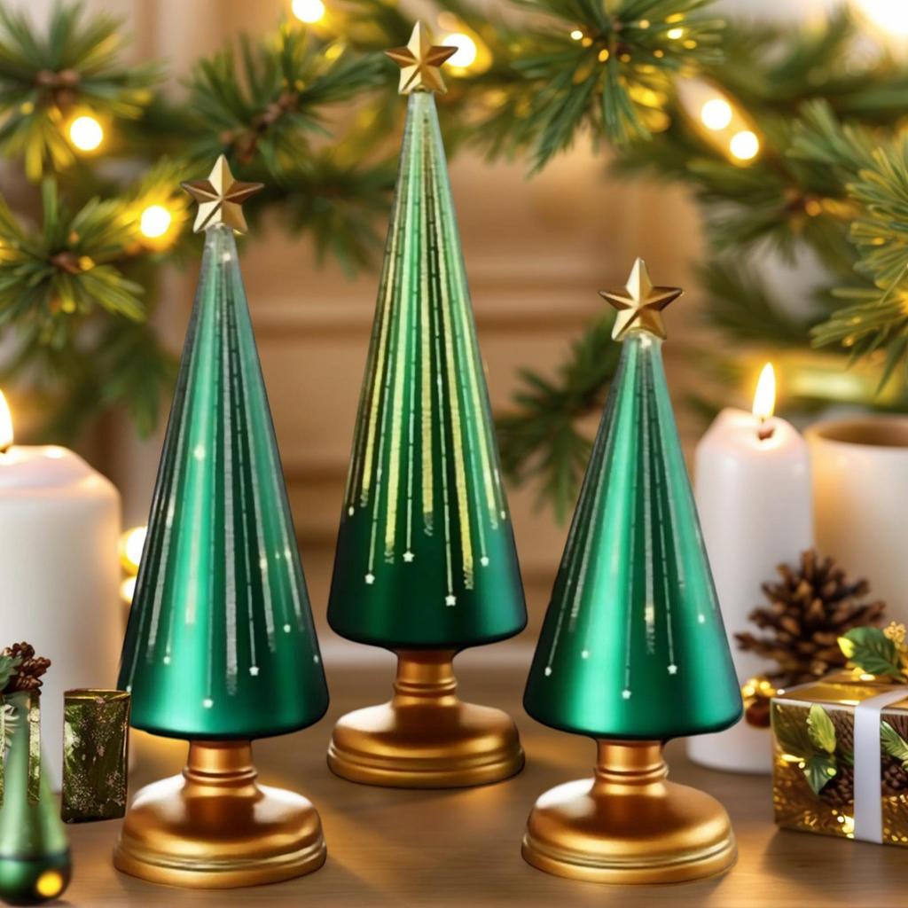 Table Top Christmas Tree 3 Pieces Christmas Figurines Resin Star Topper Tree Figurine For Indoor Winter Holiday Party Room