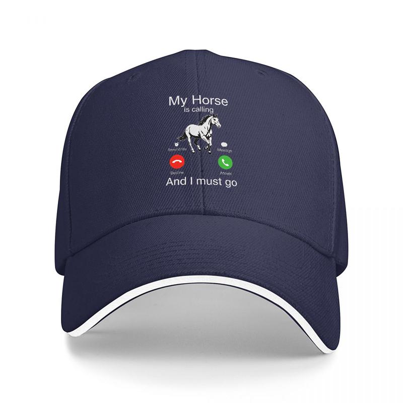 

My Horse Is Calling And I Must Go Baseball Cap With Horse Phone Design Black Hat For Equestrian Enthusiasts Adjustable