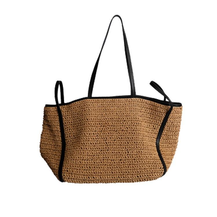 Bolsos de Mimbre Tejidos Casuales Diseño Grande de Lujo Capacidad Bolso de Mano Playa Hombro Simple Bolso de Mujer Compras Verano bolsos