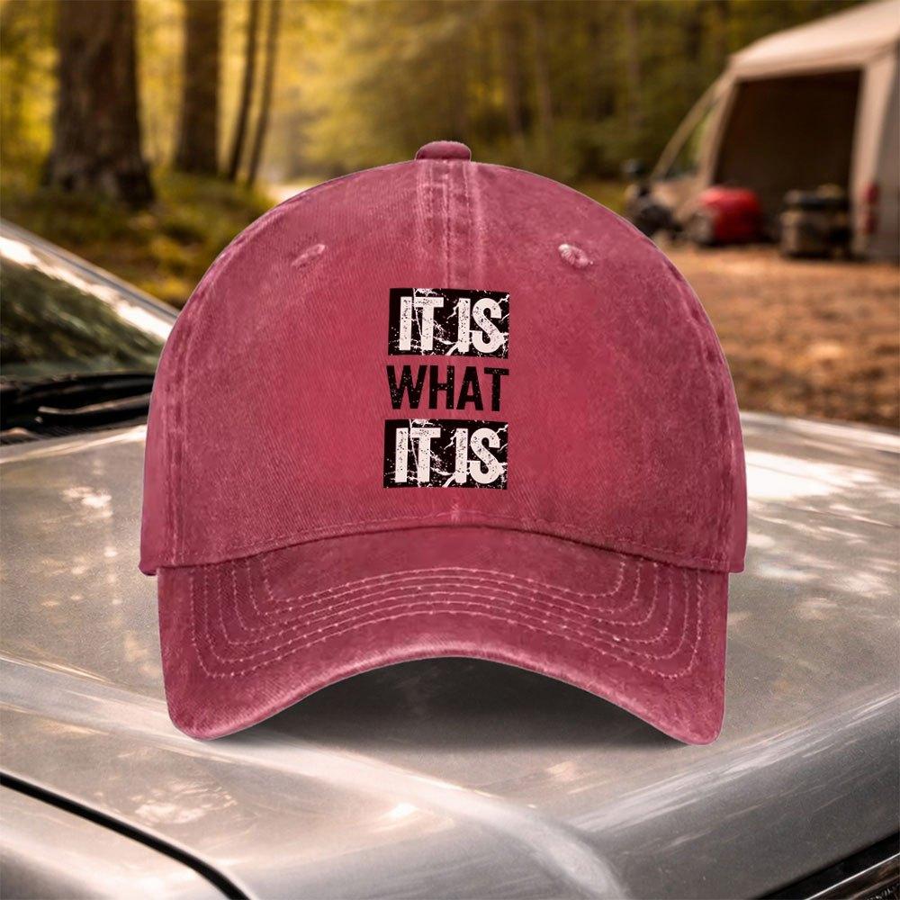 IT IS WHAT IT IS Vintage Washed Adjustable Baseball Cap for Unisex Women Lightweight Unisex Hat for Festivals Parties Travel