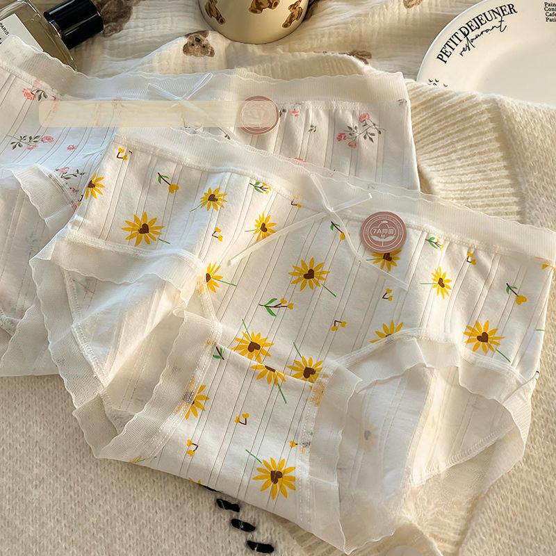 

Antibacterial Cotton Panties with Floral Patterns Breathable Waist Bag Hip Triangle Women’s Panties One size