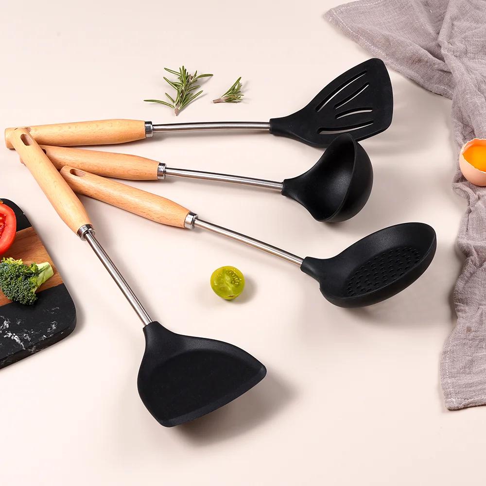 4Pcs High Quality Silicone Kitchenware Cooking Utensils Heat-resistant Spatula Turner Colander Shovel Kitchen Accessories
