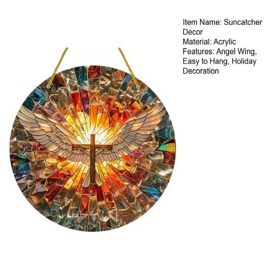 Andělské křídlo lapač slunce závěsná dekorace vitráž 2D ploché akrylové sklo okenní nástěnná závěsná kulatá cedule ozdoba křesťanský náboženský dárek