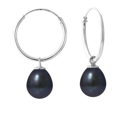 Ohrringe - - echte schwarze Zuchtperlen 8-9mm - 925 Silber - Creole - AAA+