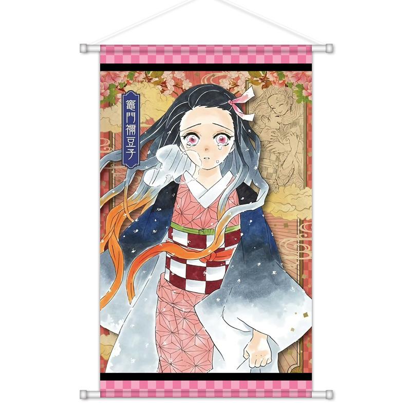 Wall Scroll Poster Tapestry Kamado Tanjiro Nezuko Kamado Giyu Tomioka Mitsuri Kanroji Anime Hanging Printing