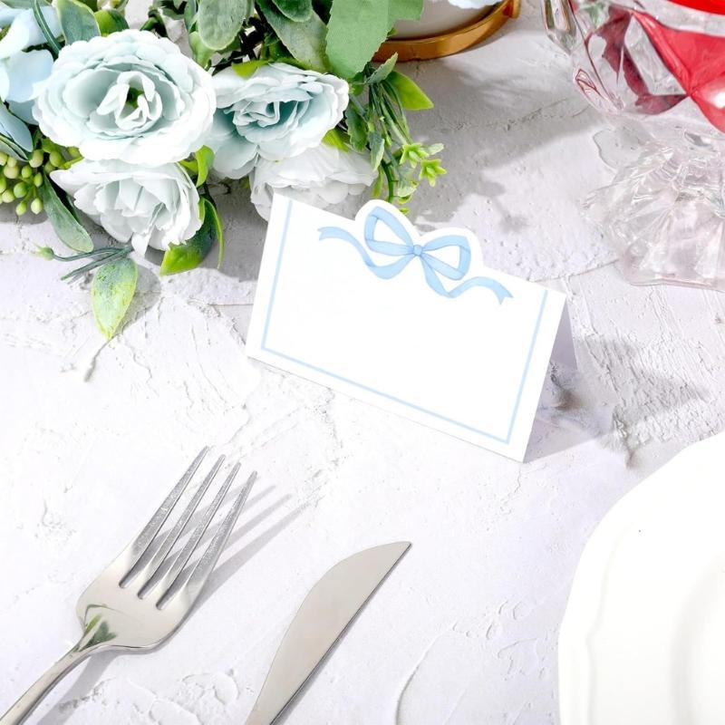 Lot de 100 Cartes de Table Nœud Rose Cartes de Placement Étiquettes vierges d'attribution de place pour Mariages et Réunions Sociales