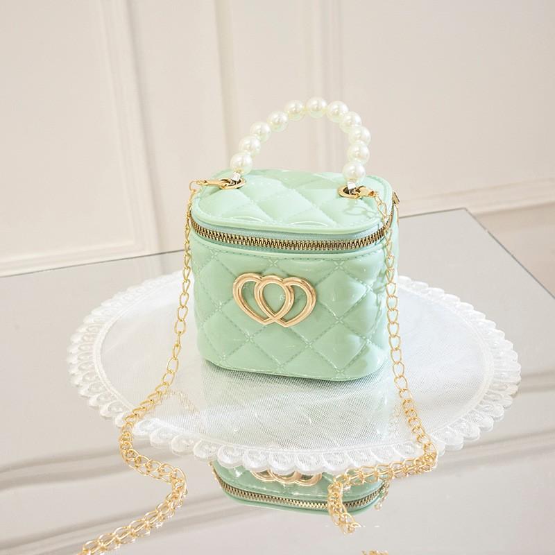 Mini-Geldbörse aus Jelly-Gel für Damen, Schulter- und Umhängetasche mit Perlengriff, Goldkette, Eimer-Handtasche in Bonbonfarbe