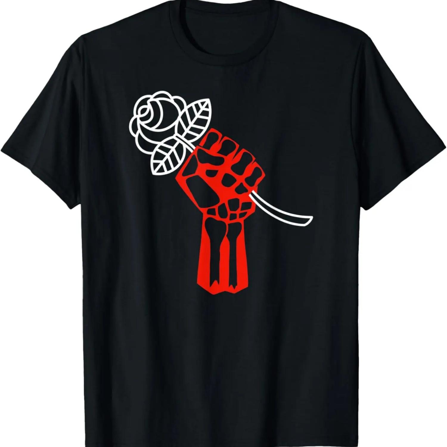 Mens Democratic Socialism Fist Skeleton Hand Socialist Rose T-Shirt S чёрный