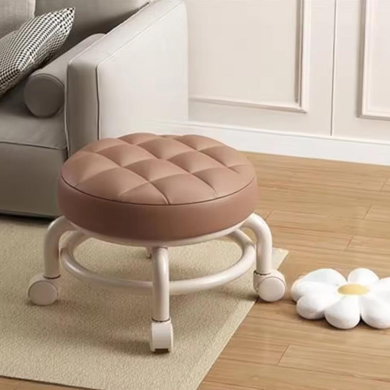 Household Furniture Pulley Low Stool Small Footstool Children Round Stool Chair Living Room Mini Sofa Stool Move With Wheels