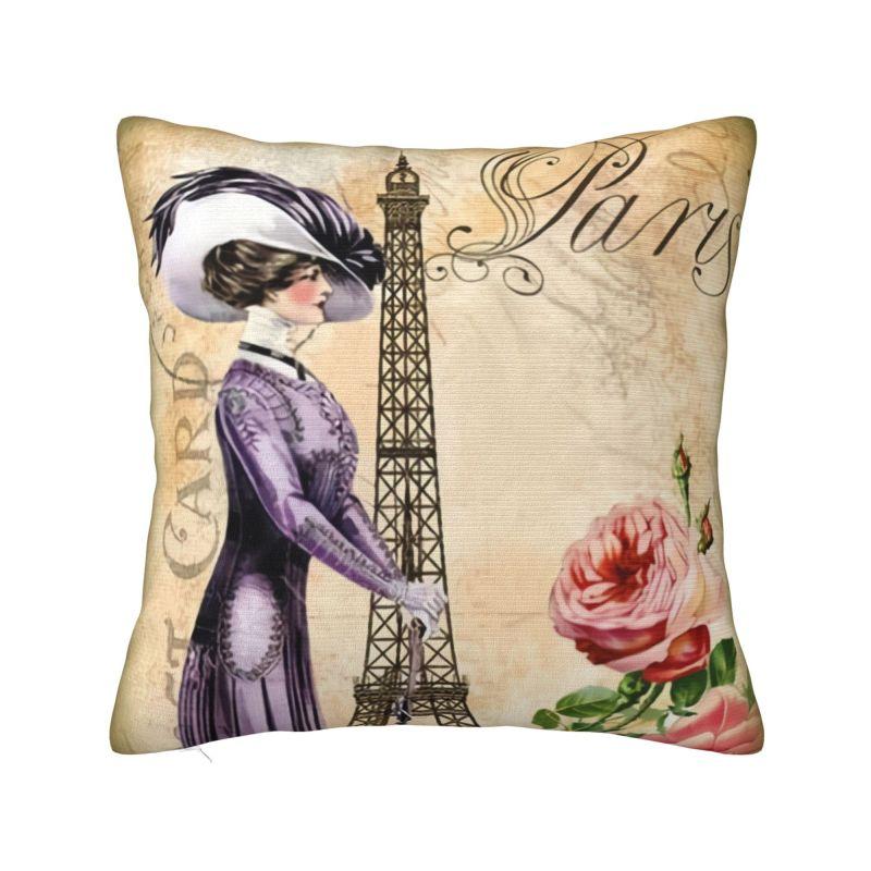 

Custom Vintage France Paris Eiffel Tower Pillow Case 40x40cm for Sofa Flower Pink Modern Cushion Cover Velvet Pillowcase 30x30cm 12x12in