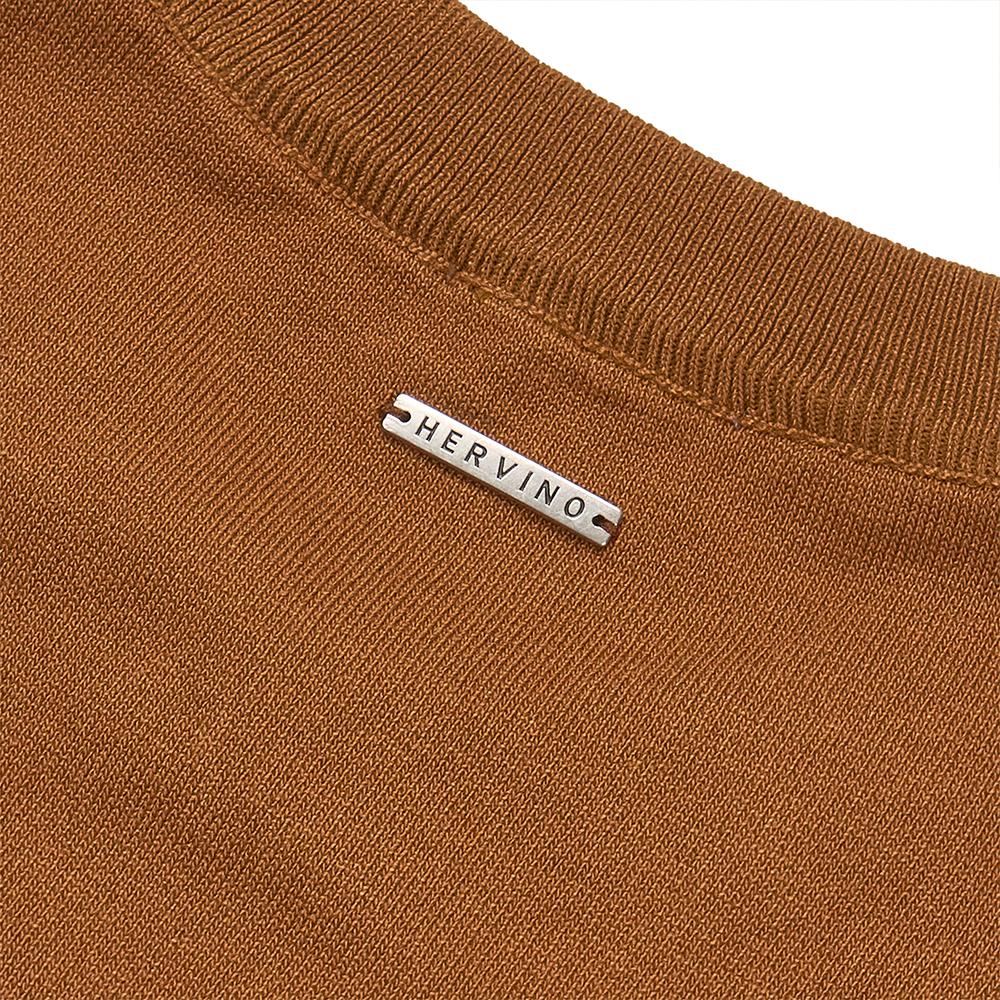 HERVINO Modern Henley Neck Muscle Fit Short Sleeve Knit [Camel]
