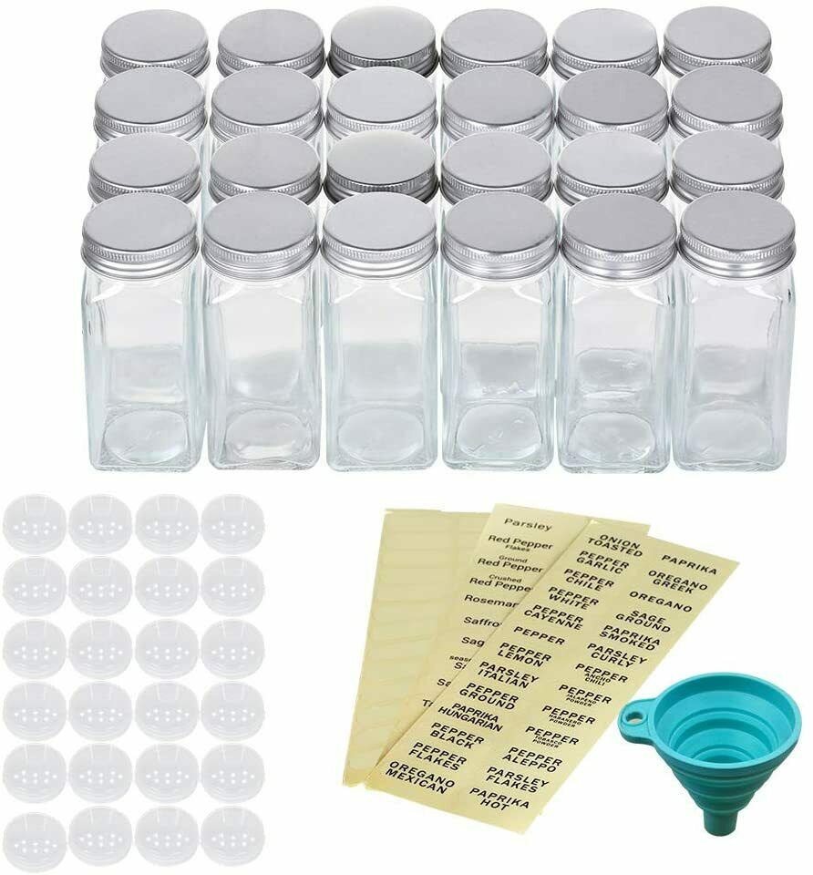 24 household kitchen seasoning bottles with labels customizable for easy access and cleaning
