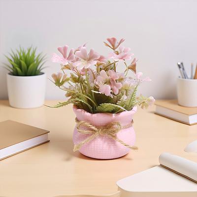 1/4PCS Mini Artistic Simulated Potted Plants Party Artificial Plant Scenery Gift Pink Theme Office Decor Home Decoration Cute 13cm