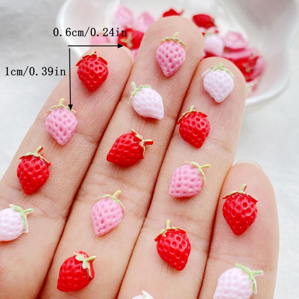 50pcs Resin Cute 3D Mini Strawberry Flat Back Rhinestone Scrapbook DIY Craft For Nail  Decor Jewelry Accessories