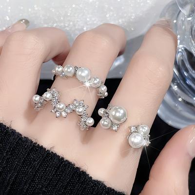 French Retro Niche Design Sense Diamond-Set Sweet Open Ring Stacked With Gentle Fairy High-End Sense Personalized Jewelry